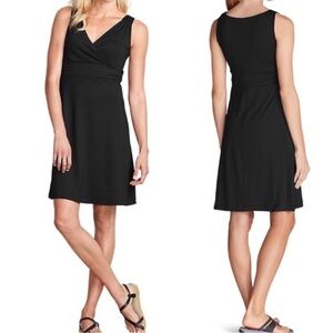 Eddie Bauer Travex Dress Black Surplice V Neck A Line Stretch Knit Size Small